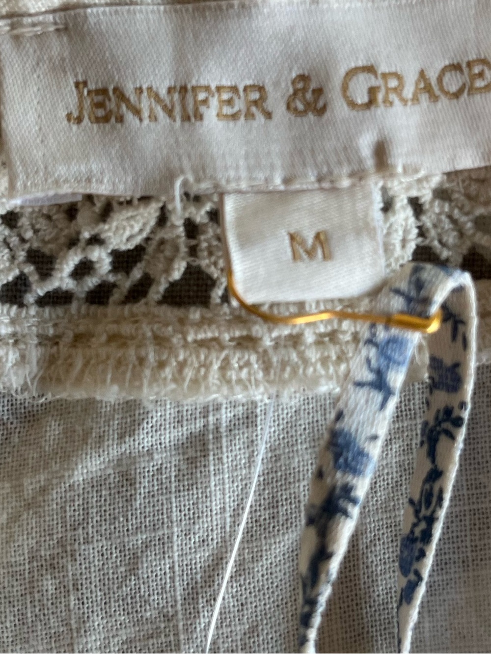 JENNIFER & GRACE Off White Cross stitch embroidery Long Sleeve Blouse Shirt M - Picture 4 of 5